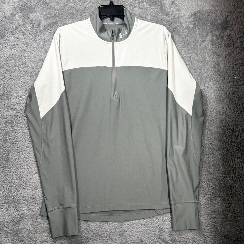 Under Armour 1/4 Zip Pullover Mens Large Gray White Colorblock Thumbhole UA‎ Run